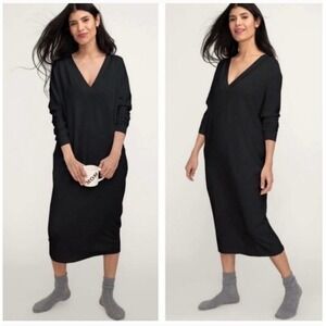 HATCH‎ V-Neck Maternity Dress Women OS Black Excellent Tencel Dolman Midi